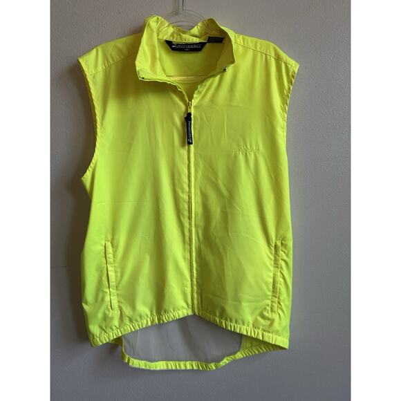 Men’s XL Cycling VEST Neon Yellow Full Zip Polyester Performance Jacket Biking - Picture 3 of 7